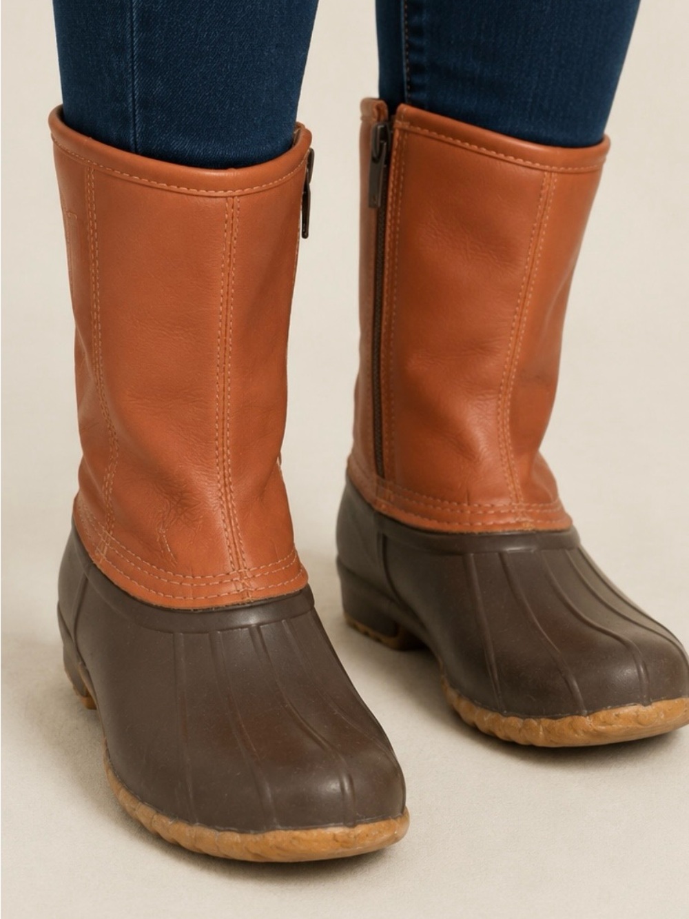 Cabela's Tan and Dark Brown Women's Waterproof Zip Duck Boots Size 8